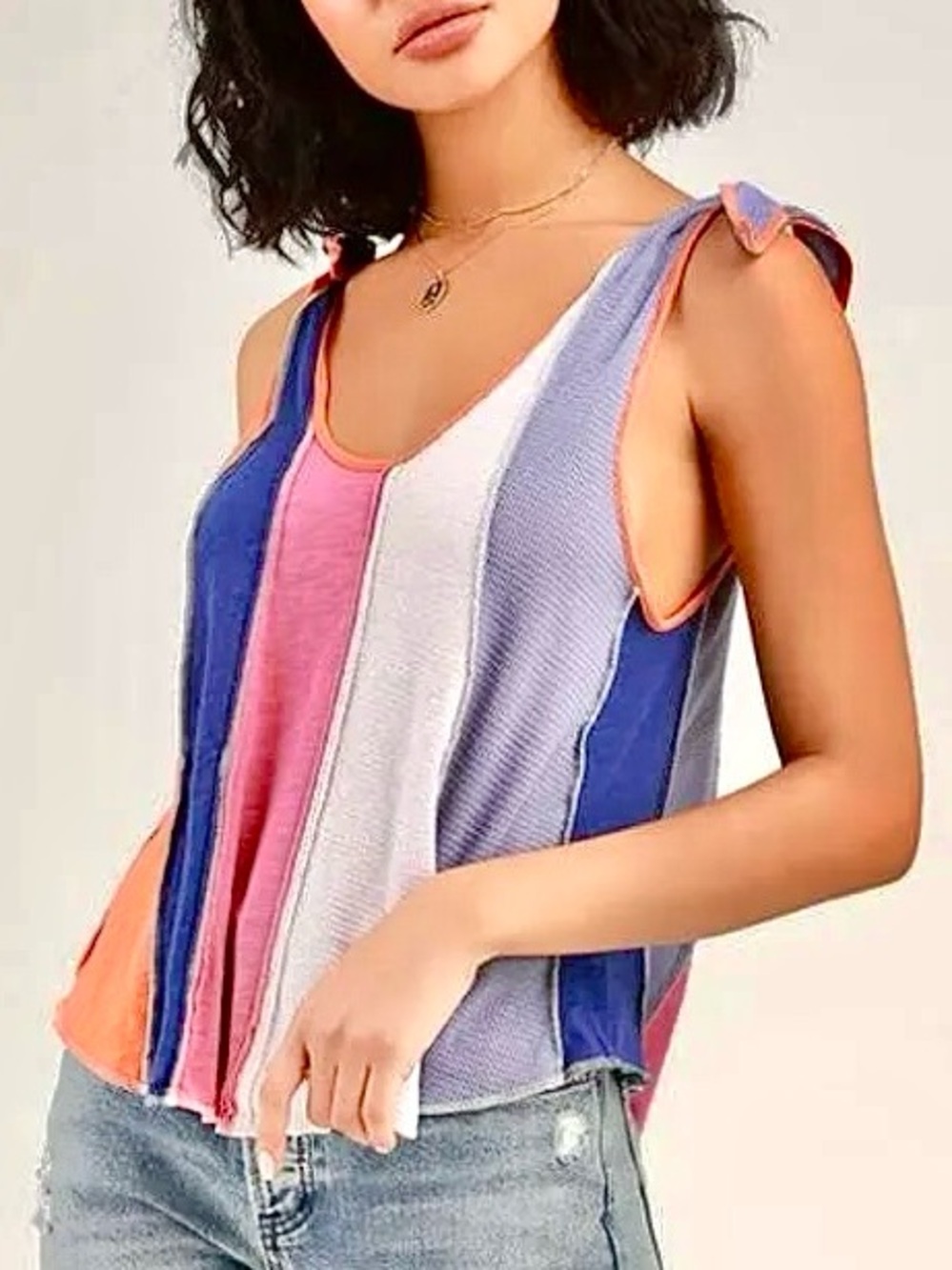 🌺🎉HP🎉🌺 NWT Free People Carousel Stripe Tie Shoulder Top - Picture 3 of 16